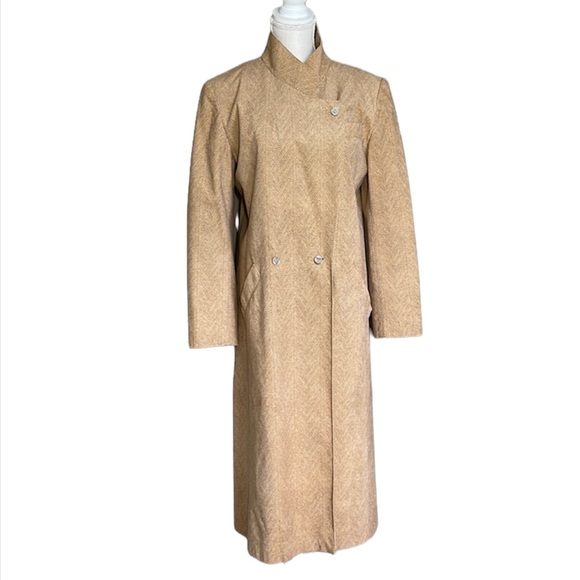 Camel color lightweight trench longline coat duster Vintage Union Made in USA - Picture 4 of 17